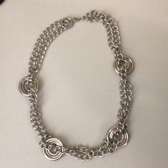 Fab Statement Necklace Two Strand Silver Tone 24” - Picture 5 of 9